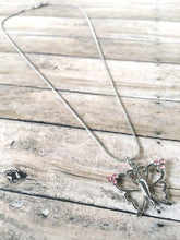Load image into Gallery viewer, Butterfly with pink rhinestones necklace
