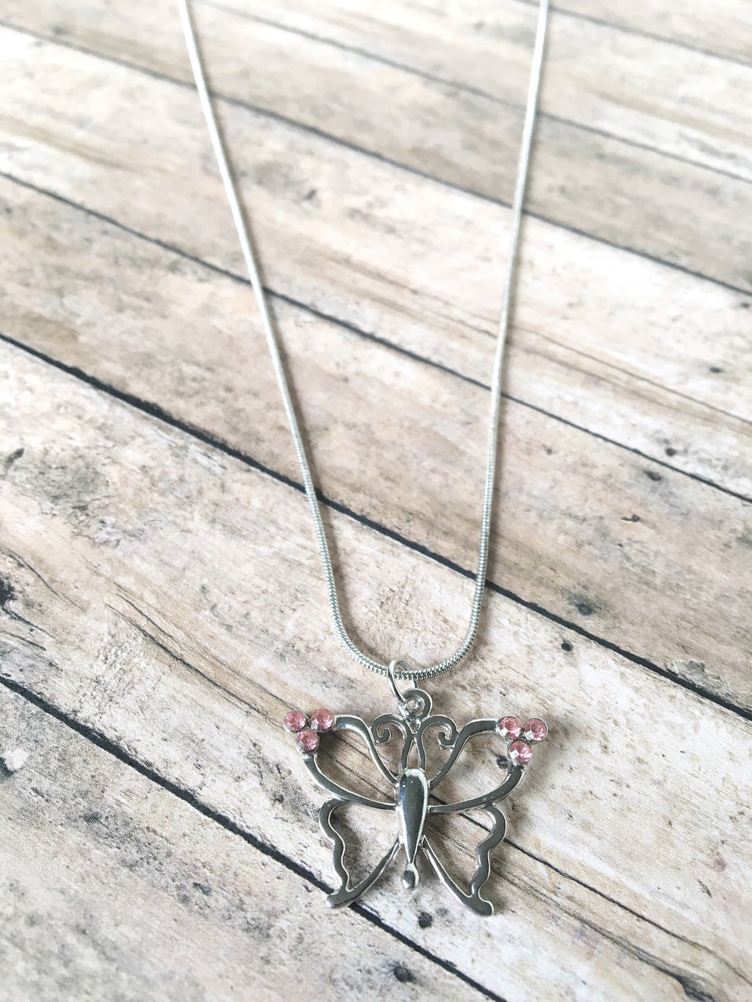 Butterfly with pink rhinestones necklace