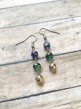Load image into Gallery viewer, Mardi Gras Inspired dangle earrings
