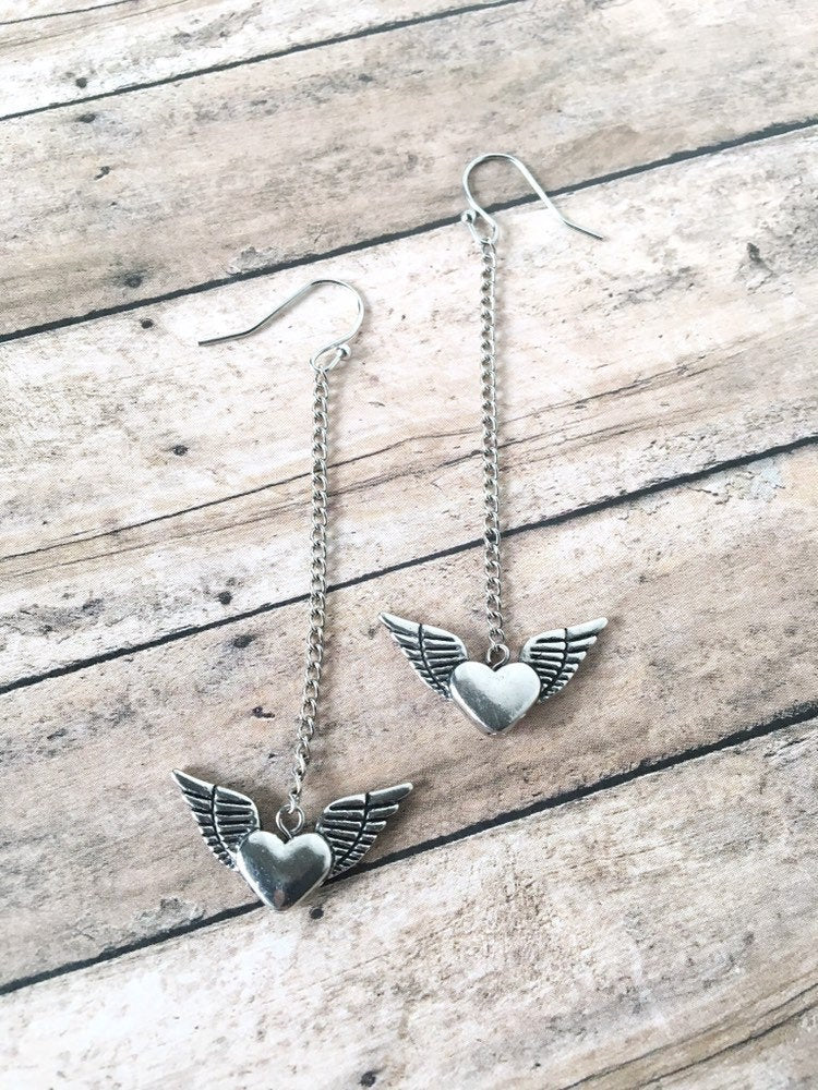 Winged Heart Dangle Earrings